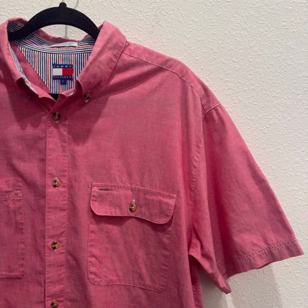 Vintage 90s‎ Tommy Hilfiger Crest Button-Up Shirt – Size L – Made in Hong Kong